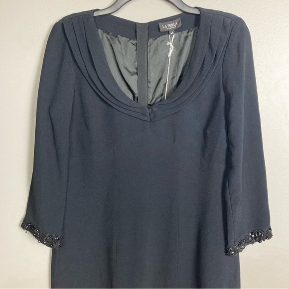 NWT La Perla Classic Black cocktail Dress tailored beaded 44 IT / 8 US Medium - Picture 12 of 14
